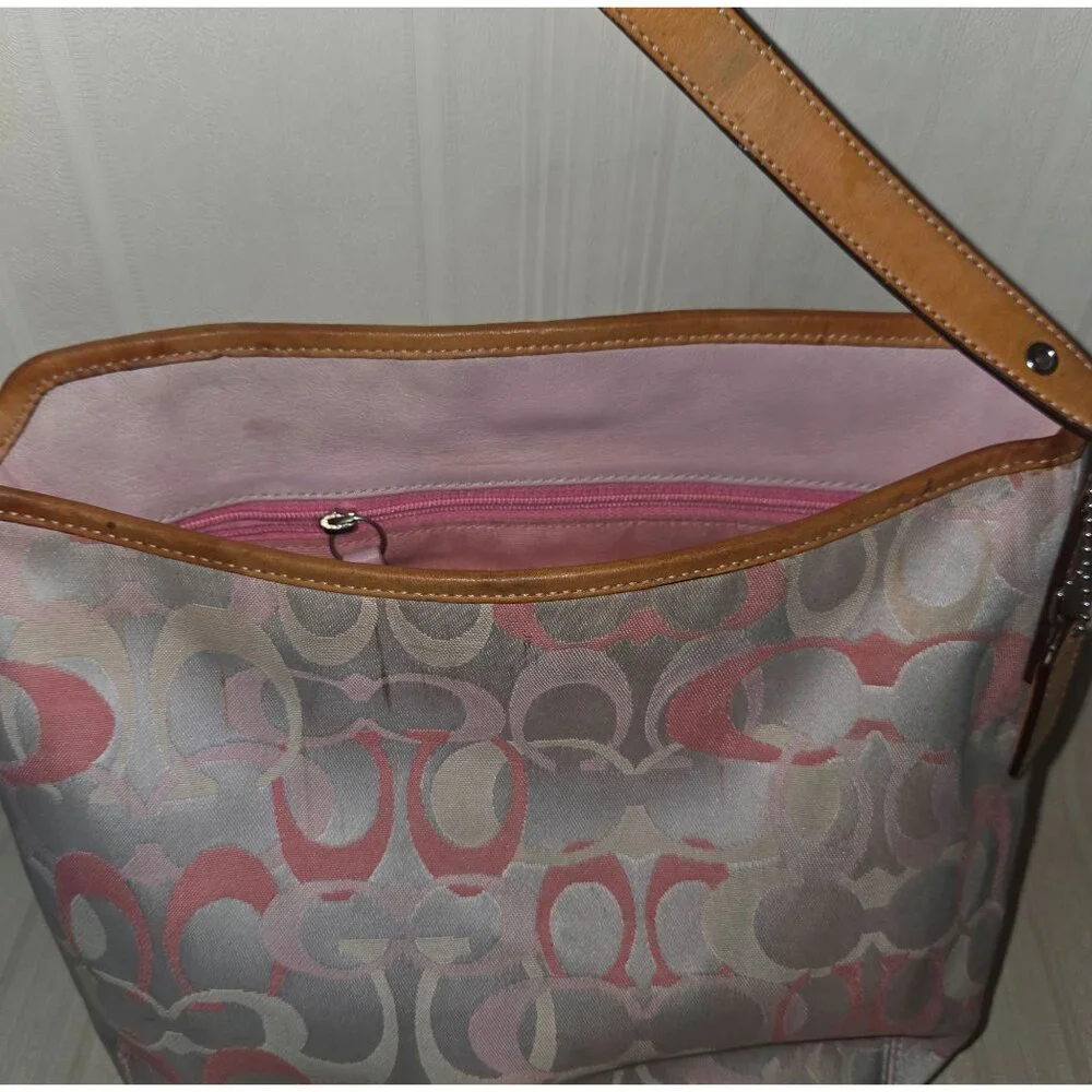 COACH Signature Canvas Shoulder Hand Bag purse with Leather Trim One Strap 7028 - Picture 9 of 12